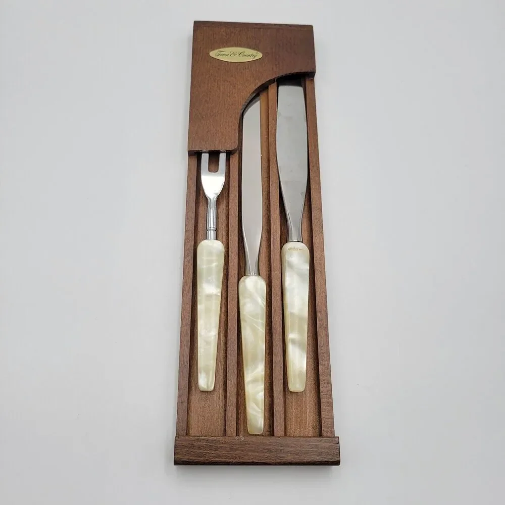 1960's TOWN & COUNTRY Carving Set Mother of Pearl Fleetwood Set of 3 vintage